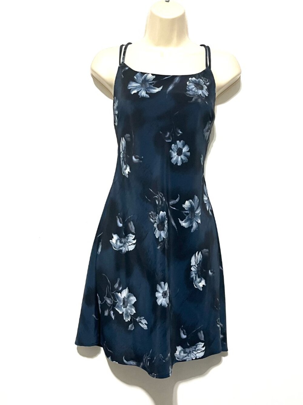 Womens Y2K Dark Fairy Lace Up Tie Back Slip Dress 6P Blue Floral Bias Whimsigoth